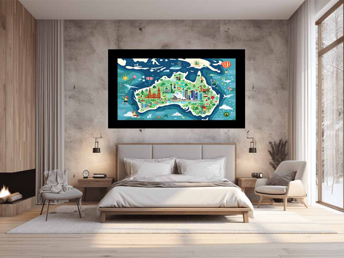 Colorful Australia map canvas art for kids room and travel decor.