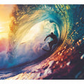 Surfer inside ocean wave canvas art for coastal living room decor.