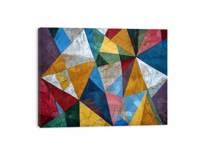 Colorful geometric abstract canvas art for modern living room decor.