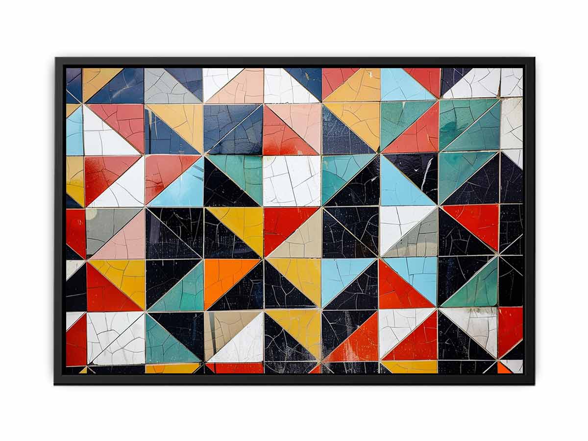 Geometric tile abstract canvas art for modern office wall decor.