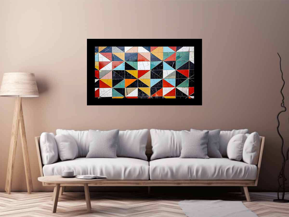 Geometric tile abstract canvas art for modern office wall decor.