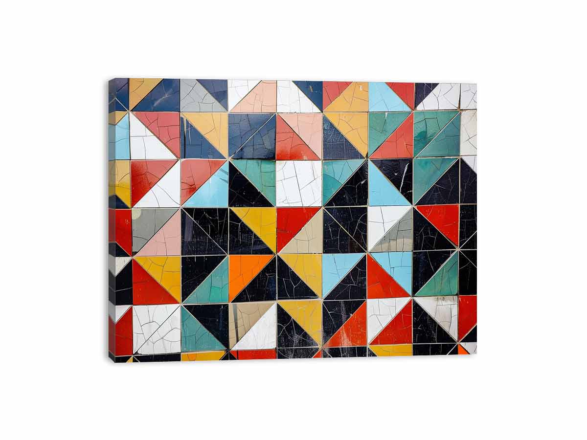 Geometric tile abstract canvas art for modern office wall decor.