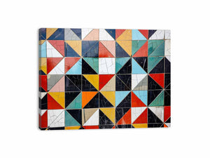 Geometric tile abstract canvas art for modern office wall decor.