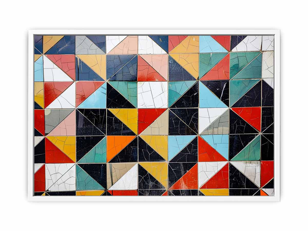 Geometric tile abstract canvas art for modern office wall decor.