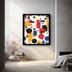 Bauhaus geometric abstract canvas art for modern office decor.