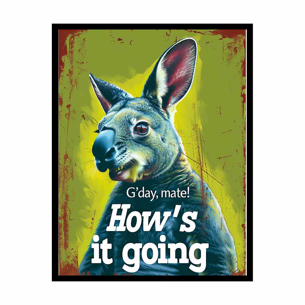 Funny kangaroo typography canvas art for playful office wall decor.