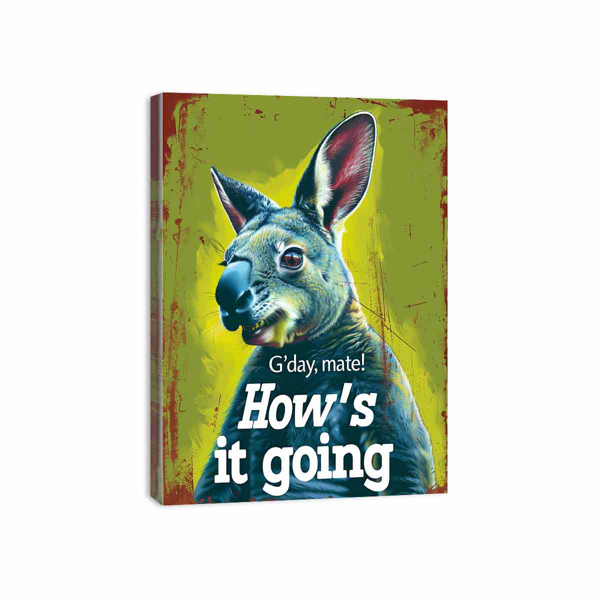 Funny kangaroo typography canvas art for playful office wall decor.