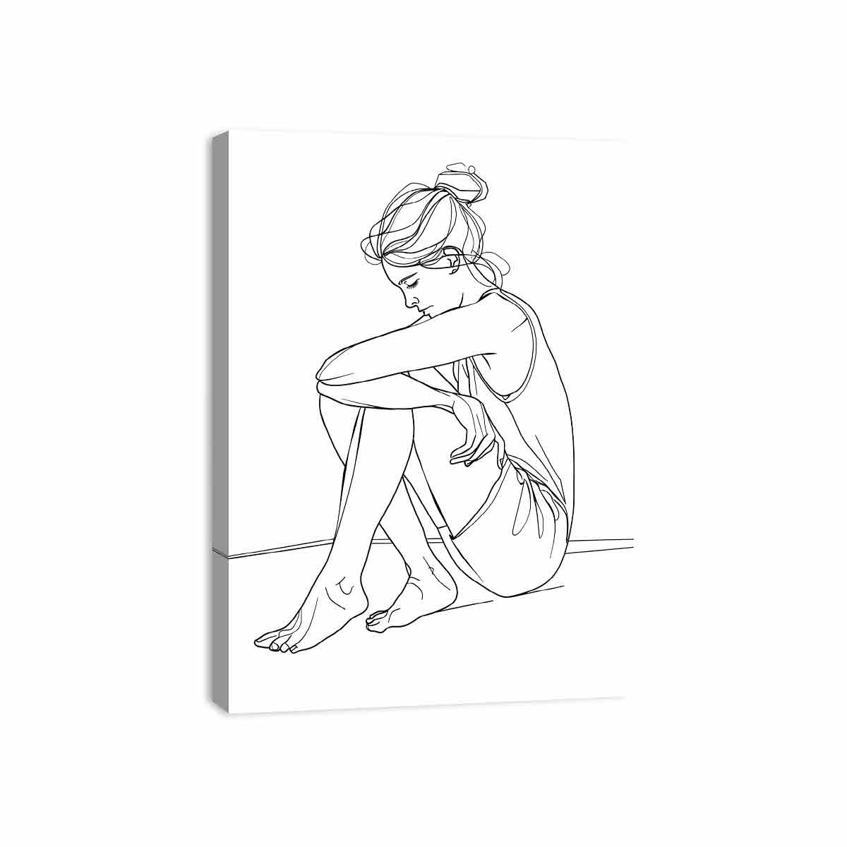 Minimal black and white woman line art for calm modern bedroom wall decor.