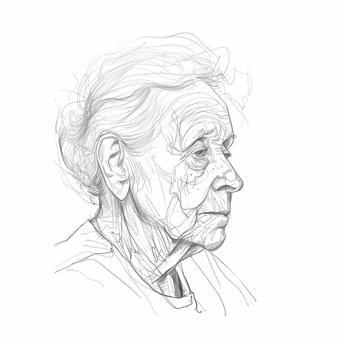 Expressive profile portrait sketch in black and gray for modern office decor.