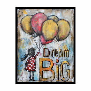 Dream Big kids motivational canvas art with balloons for nursery or playroom decor.