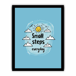 Small Steps everyday motivational wall art with sun and mountains for office decor.