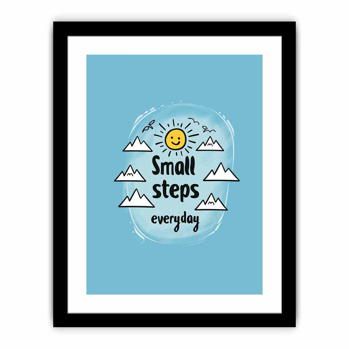 Small Steps everyday motivational wall art with sun and mountains for office decor.