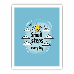 Small Steps everyday motivational wall art with sun and mountains for office decor.