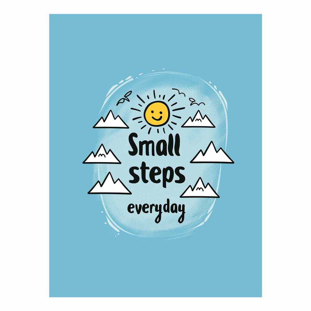 Small Steps everyday motivational wall art with sun and mountains for office decor.