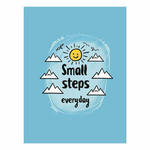 Small Steps everyday motivational wall art with sun and mountains for office decor.