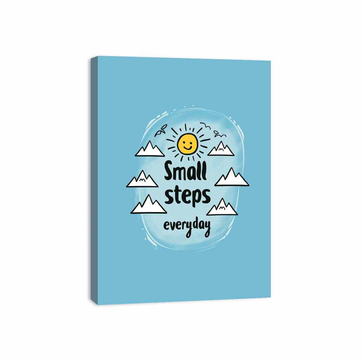 Small Steps everyday motivational wall art with sun and mountains for office decor.