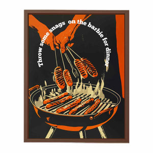 Retro barbecue hot dog wall art with grill and tongs for kitchen or home bar decor.