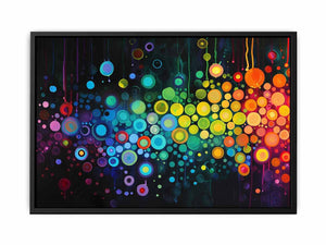 Neon abstract circle artwork on black background for bold modern living room or office decor.