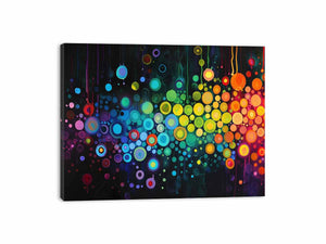 Neon abstract circle artwork on black background for bold modern living room or office decor.