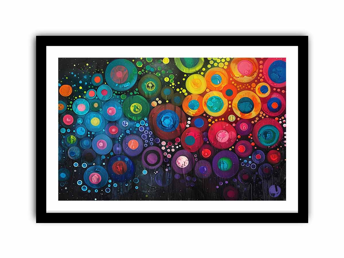 Colorful abstract circle canvas art for modern living room and office decor.