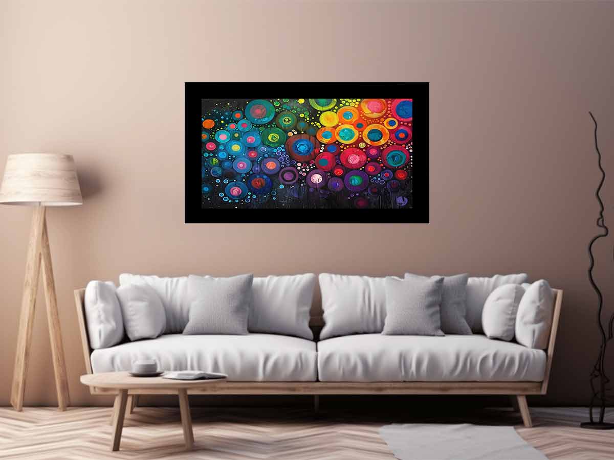 Colorful abstract circle canvas art for modern living room and office decor.