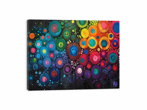 Colorful abstract circle canvas art for modern living room and office decor.