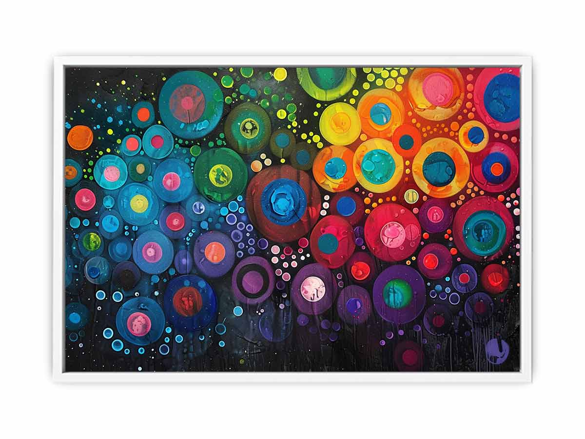 Colorful abstract circle canvas art for modern living room and office decor.