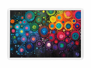 Colorful abstract circle canvas art for modern living room and office decor.