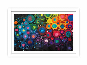 Colorful abstract circle canvas art for modern living room and office decor.