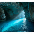 Turquoise sea cave photography canvas art for modern coastal living room decor.