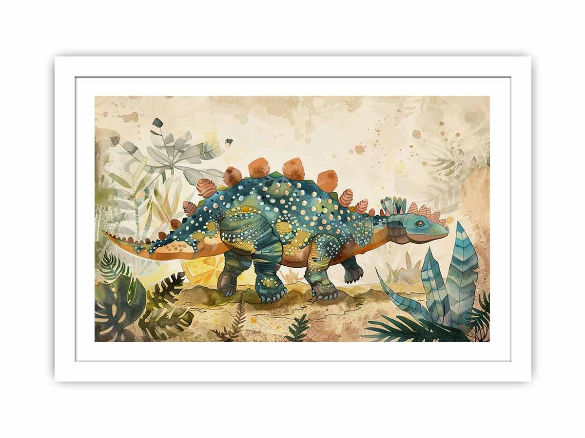 Teal watercolor dinosaur canvas art for a soft modern kids room or nursery.
