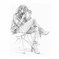 Black and white fashion sketch canvas art for modern bedroom or office decor.