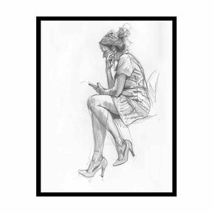 Minimal woman pencil sketch canvas art for modern office or bedroom decor.