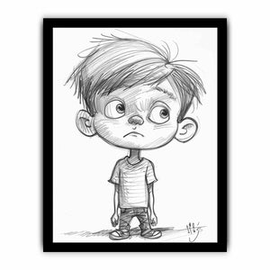 Cute boy pencil sketch canvas art for nursery or modern kids room decor.
