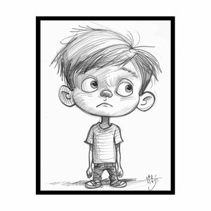 Cute boy pencil sketch canvas art for nursery or modern kids room decor.