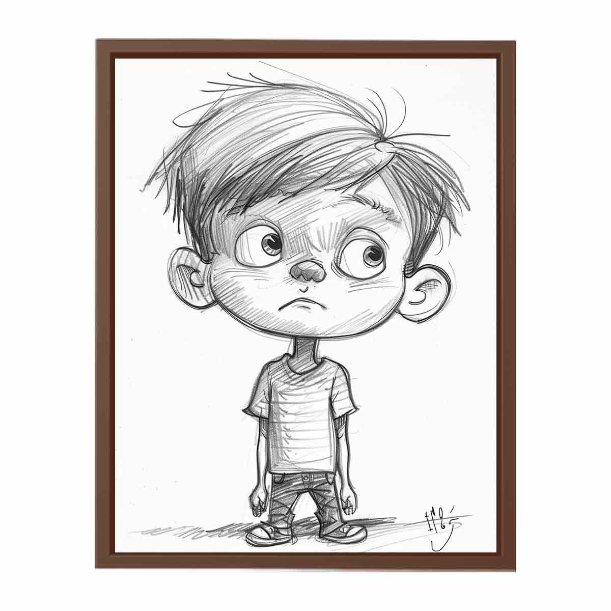 Cute boy pencil sketch canvas art for nursery or modern kids room decor.