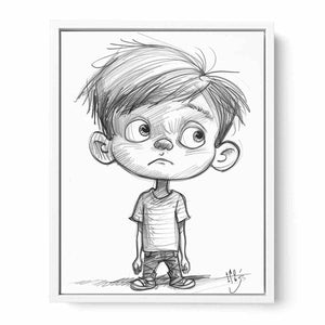Cute boy pencil sketch canvas art for nursery or modern kids room decor.