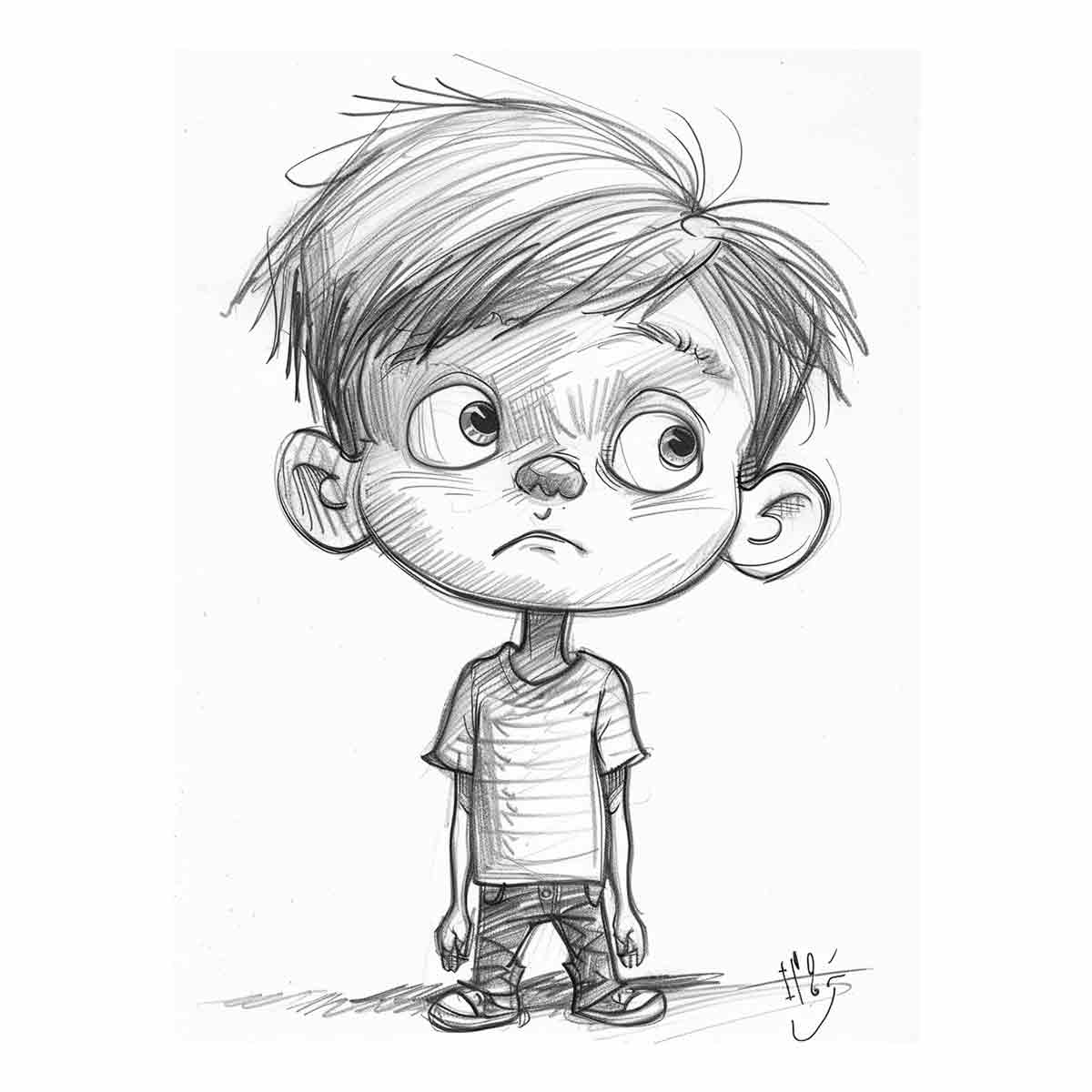 Cute boy pencil sketch canvas art for nursery or modern kids room decor.
