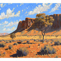 Outback desert landscape canvas art with red rocks for warm living room decor.