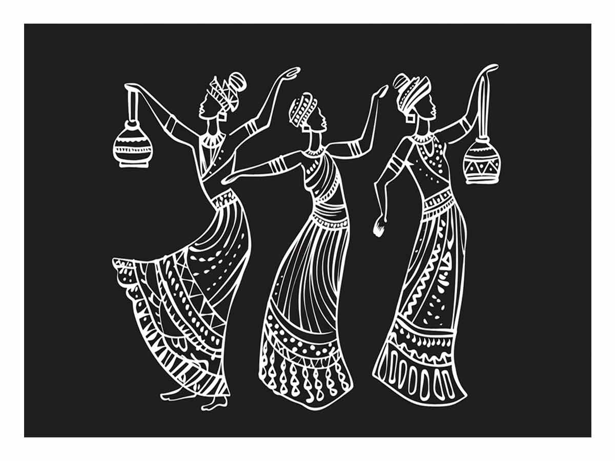 Black and white cultural dance line art canvas for refined hallway or living room decor.
