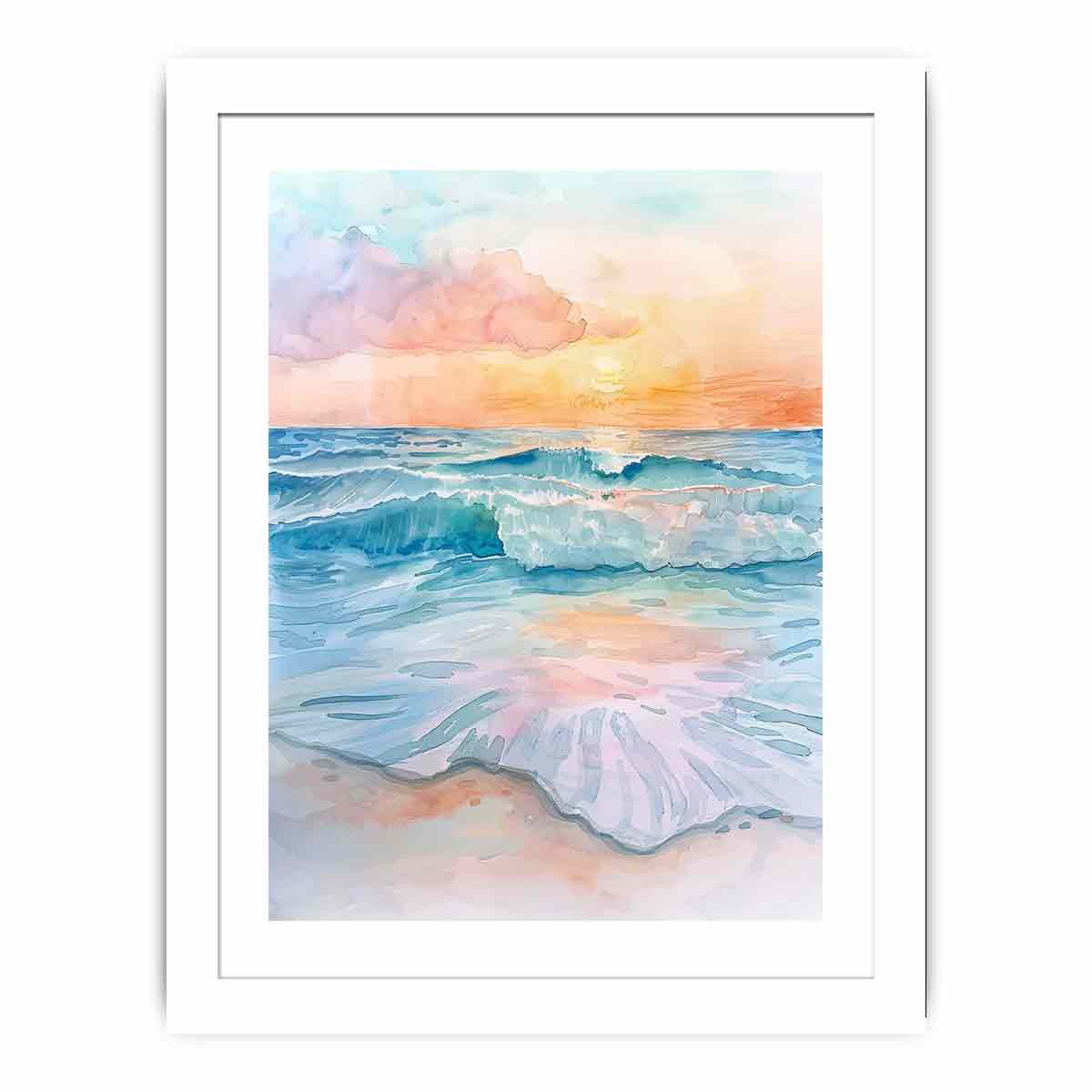 Pastel ocean wave watercolor canvas art for coastal bedroom or beach house decor.