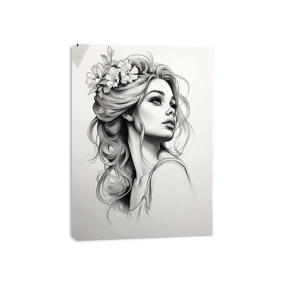 Blooming Muse fashion portrait drawing canvas art for bedroom or dressing area decor.