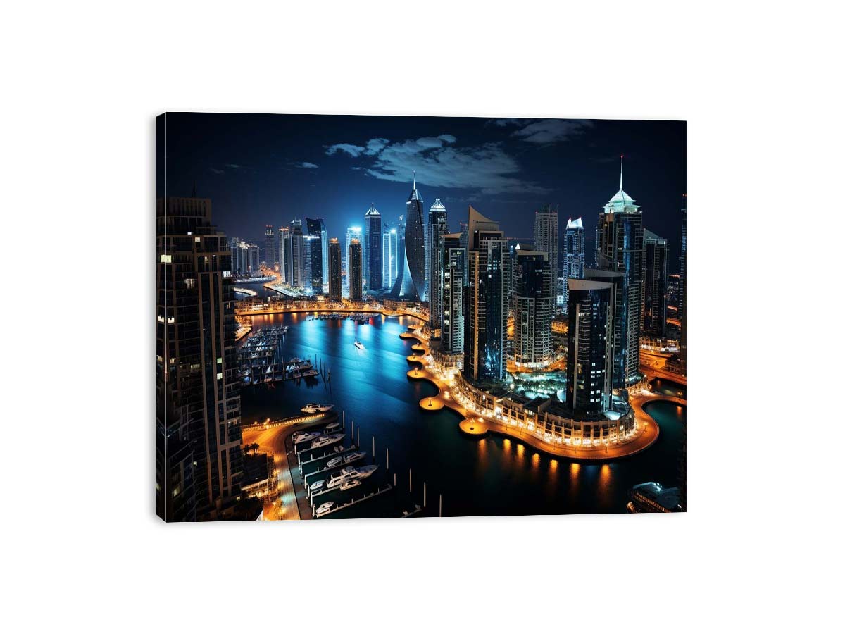 Dubai Marina night cityscape canvas print for modern luxury living room.