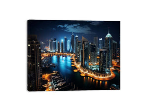 Dubai Marina night cityscape canvas print for modern luxury living room.