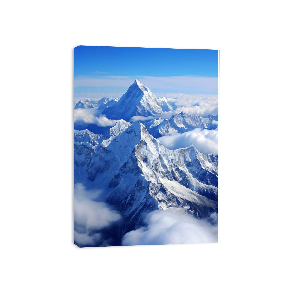 Snow mountain canvas art with blue sky for modern living room decor.