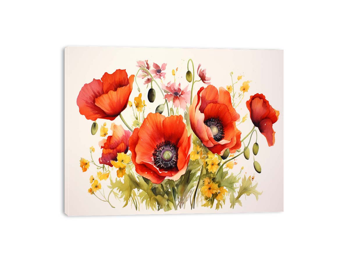 Scarlet Meadow Bloom watercolor red poppy flowers for modern home decor.