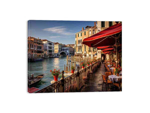 Venetian Café Light sunlit Venice canal café for modern home decor.
