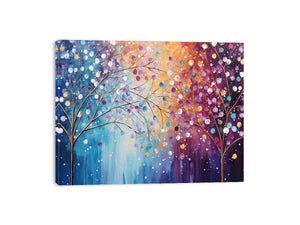 Colorful blossom tree canvas art for elegant modern living room decor.