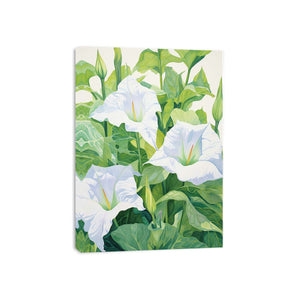 White jimson weed botanical canvas art for serene bedroom or bathroom decor.