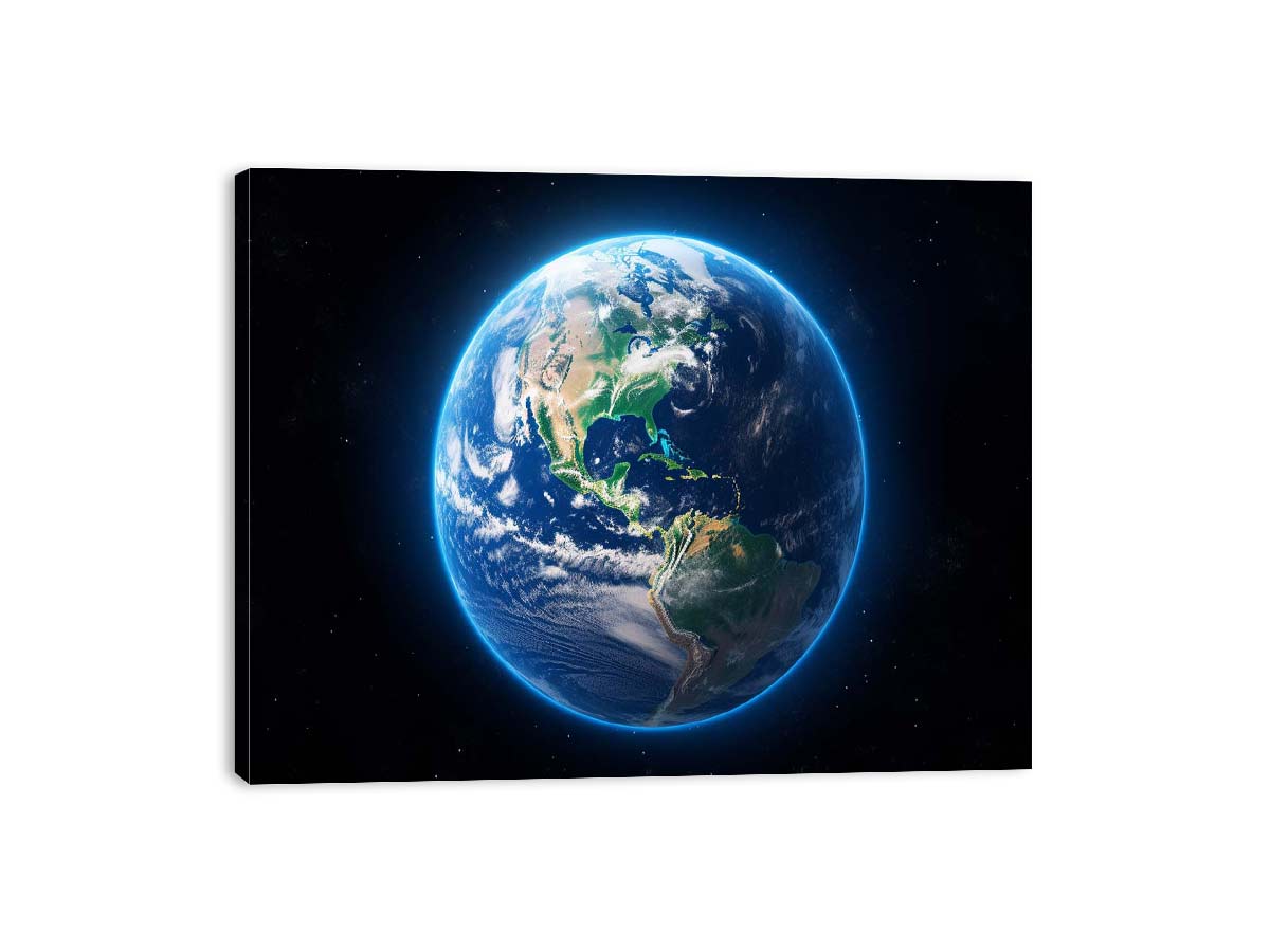 Earth from space canvas print for modern office or kids room decor.